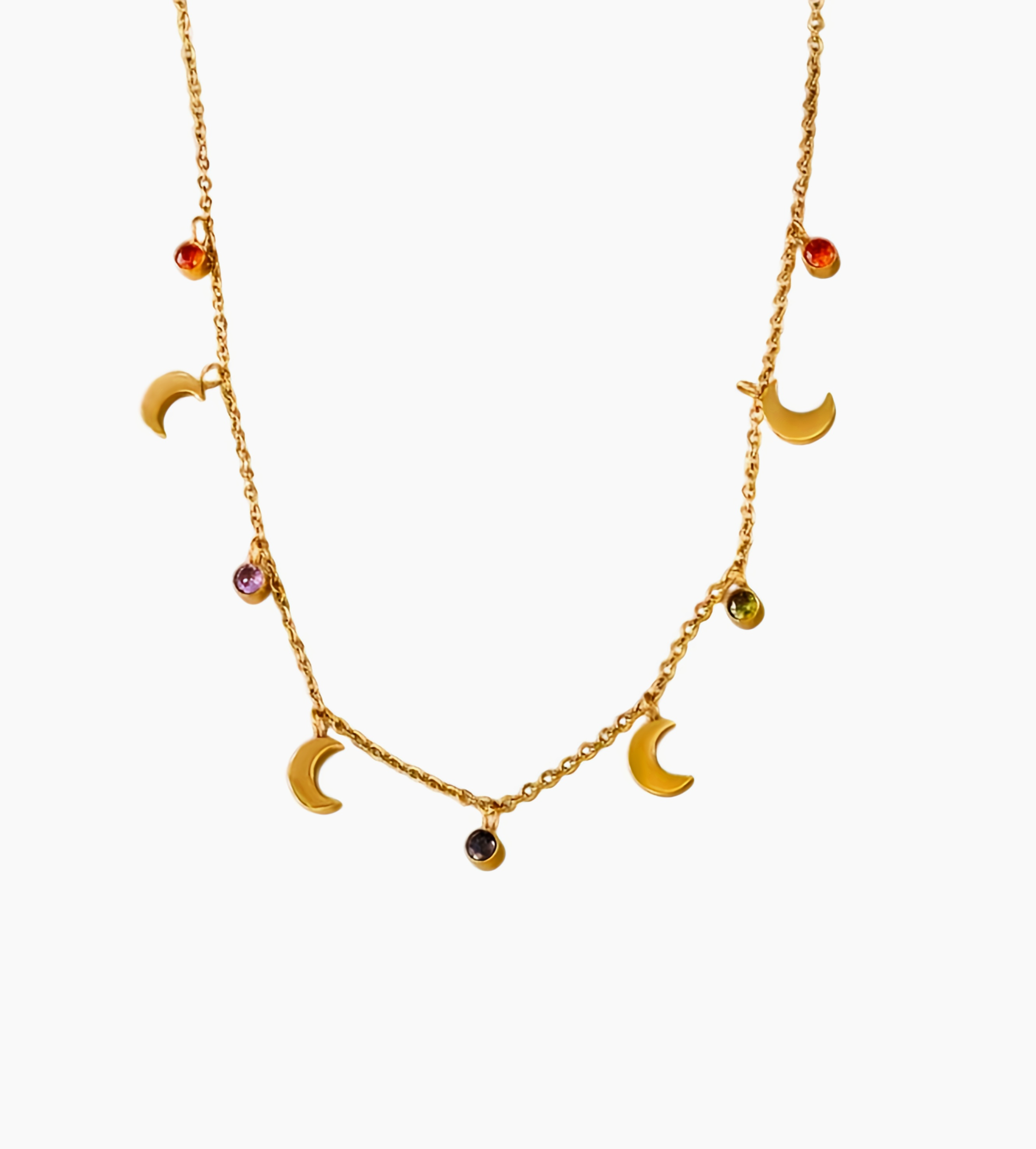 Collier Lunes Dorées & Pierres Colorées
