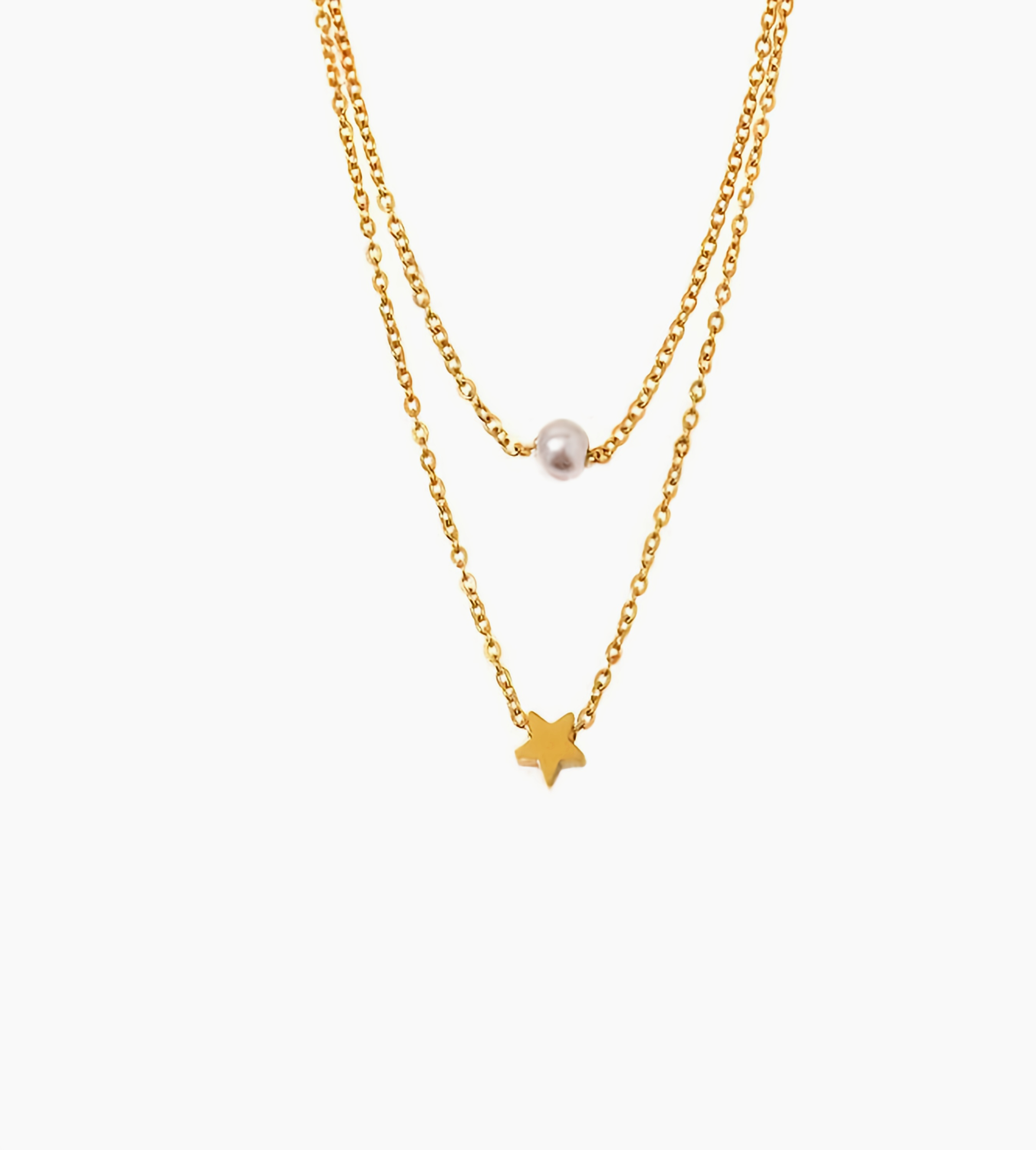 Duo de colliers dorés avec pendentif étoile et perle
