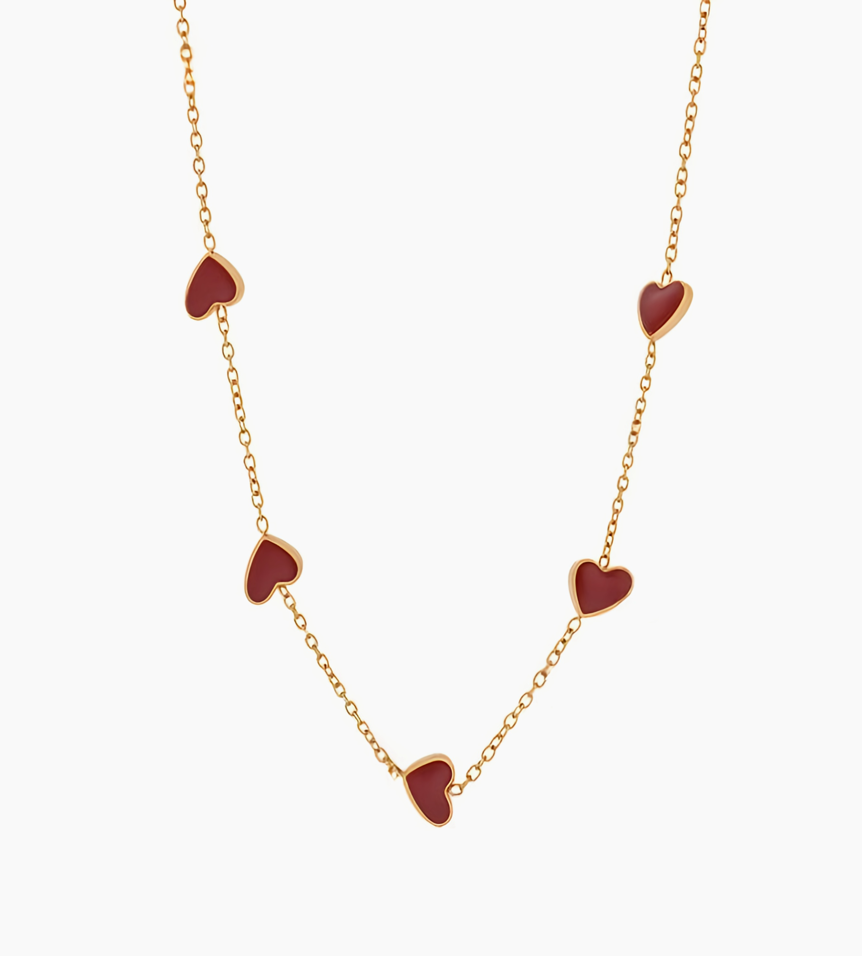 Collier doré à pendentifs cœurs rouges émaillés